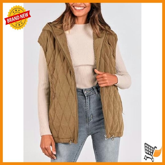 Sleeveless Hooded Zip-Up Puffer Vest, Cotton Padding, Pockets, Oversized Fit - Picture 7 of 8